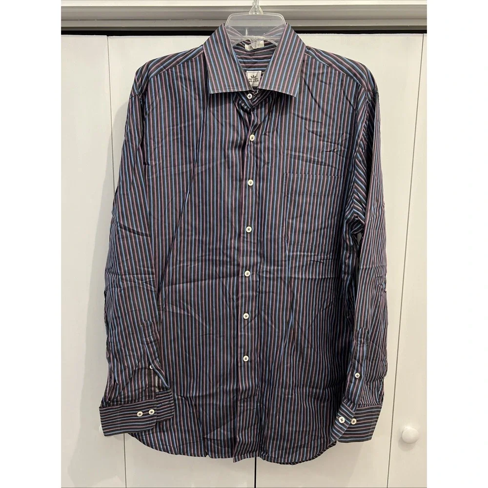 Peter Millar Shirt Men's Sz L Multi-Color Stripe Cotton Button Front Long Sleeve